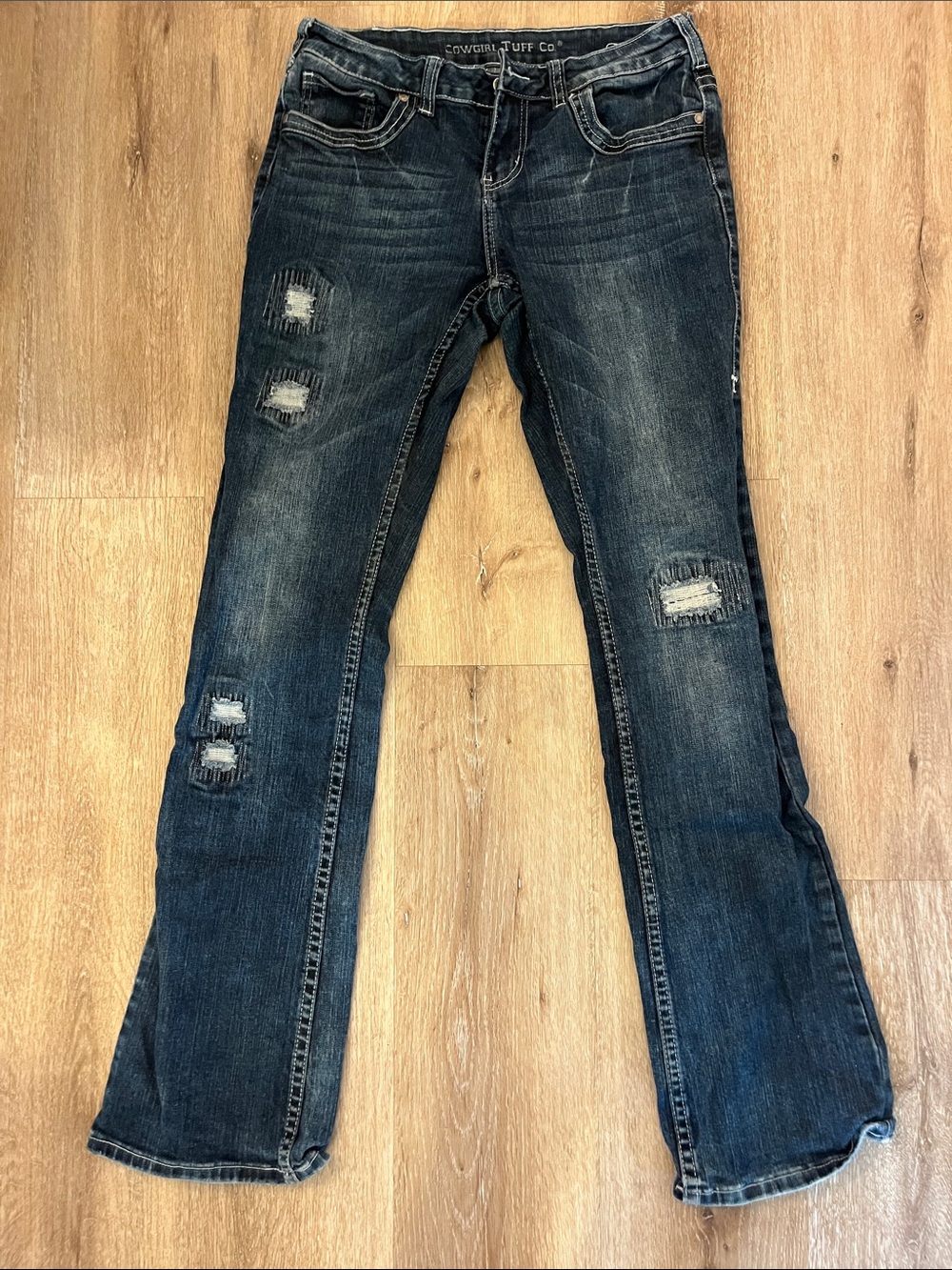 Cowgirl Tuff Dark Blue Distressed Bootcut Jeans